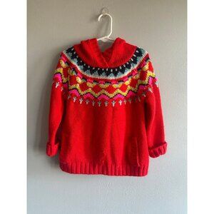 Mini Boden hooded Pom Pom Fair Isle Sweater 3/4Y